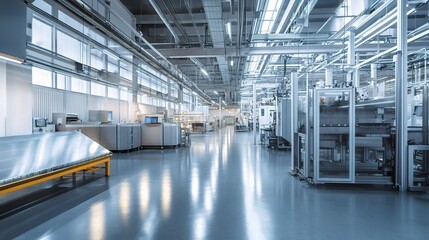 Fototapeta premium Industrial Factory Interior Showcasing Modern Manufacturing Equipment