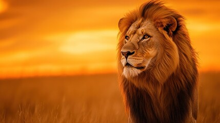 Majestic lion at sunset in African savanna. (1)