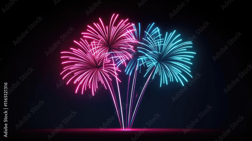 Poster fireworks abstract background idea. vibrant fireworks display in pink and blue against a dark night 