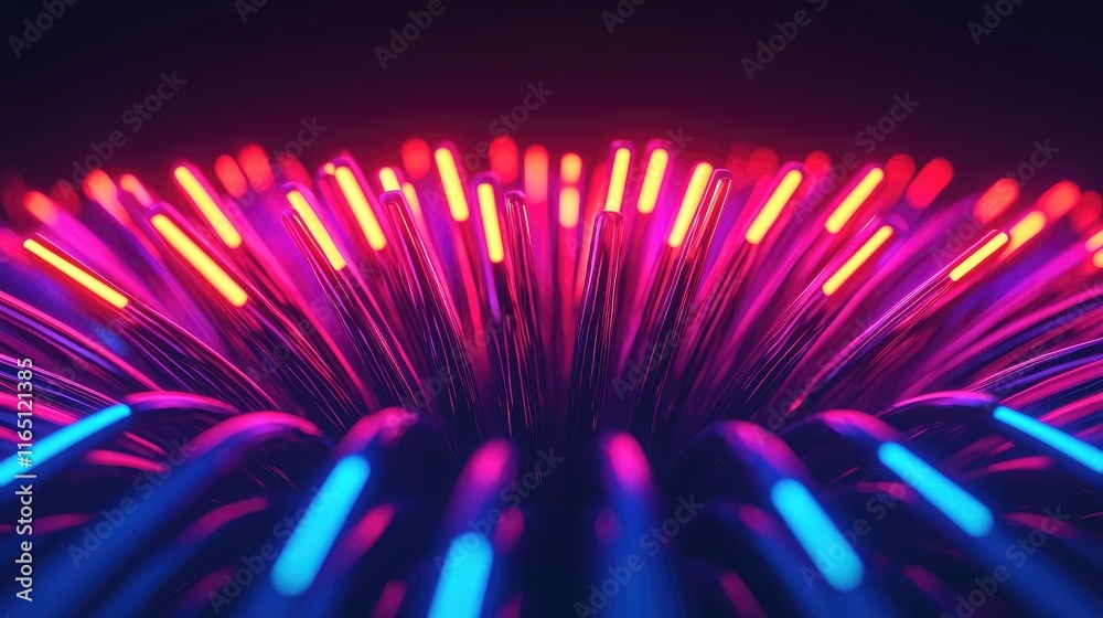Poster fireworks abstract background idea. vibrant neon lights in dynamic wave pattern, showcasing modern t