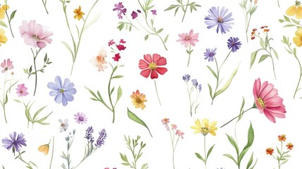 Fototapeta premium Watercolor Wildflower Seamless Pattern