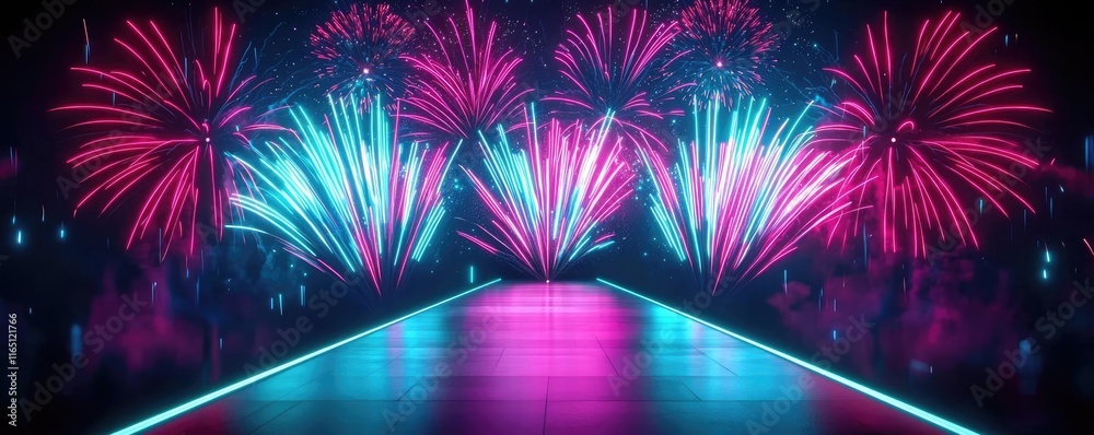 Poster fireworks abstract background idea. a vibrant fireworks display lights up the night sky in a stunnin