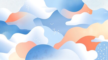 Abstract pastel blue and peach cloud shapes design