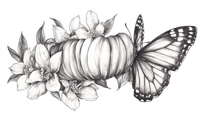 Elegant Butterfly and Floral Sketch Art