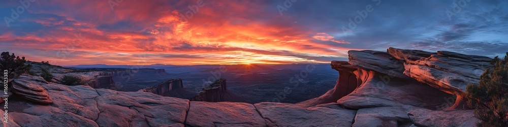 Aufkleber panoramic view of the sandstone formations at the wave glowing under the fiery hues of sunset, with 