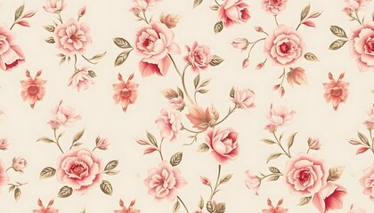 Delicate Pink Roses and Flowers Seamless Pattern