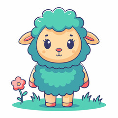 Easter celebration with cute cartoon lamb outdoor setting fun illustration cheerful environment whimsical concept