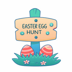 Fototapeta premium Easter egg hunt signpost outdoor garden cute cartoon style vibrant colors playful concept for easter celebrations