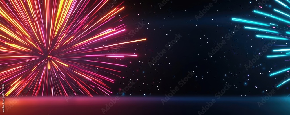 Poster Fireworks abstract background idea. Vibrant fireworks illuminate the night sky in a colorful display of light and joy.
