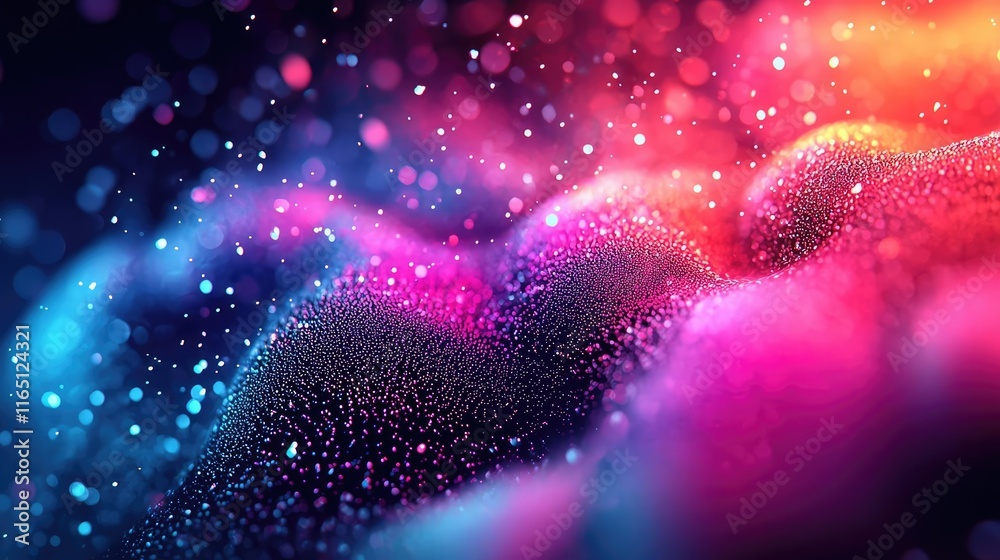 Poster Fireworks abstract background idea. Vibrant abstract background with colorful particles and soft wave shapes.
