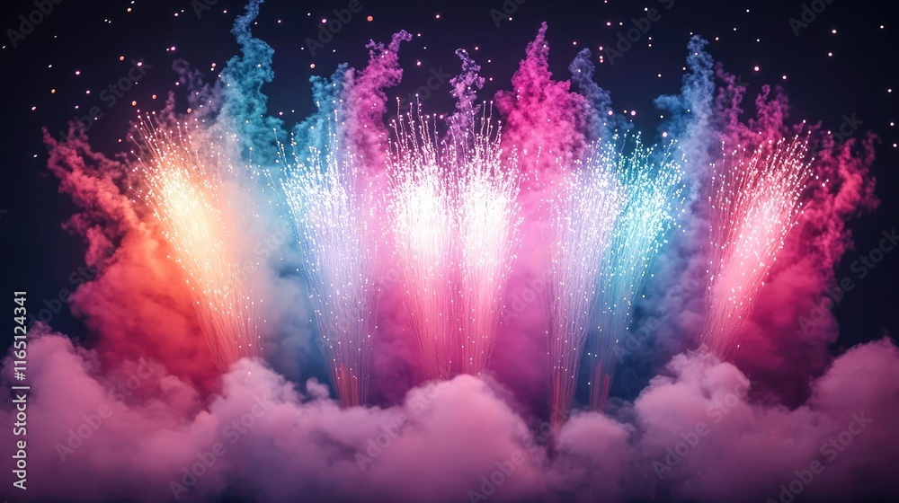 Poster fireworks abstract background idea. vibrant display of colorful fireworks bursting in the night sky,