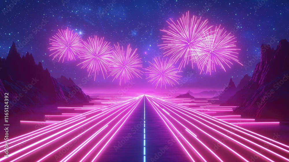 Aufkleber fireworks abstract background idea. a vibrant digital artwork featuring neon lights and colorful fir