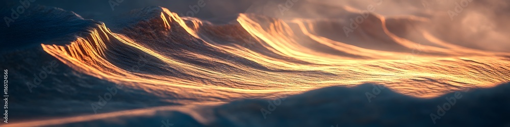 Poster wide shot of the wave s glowing sandstone ridges illuminated by golden hour light, with vibrant patt
