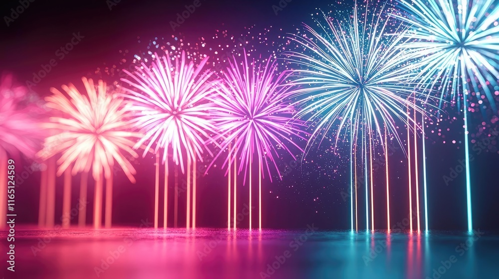 Poster fireworks abstract background idea. colorful fireworks display illuminating the night sky in vibrant