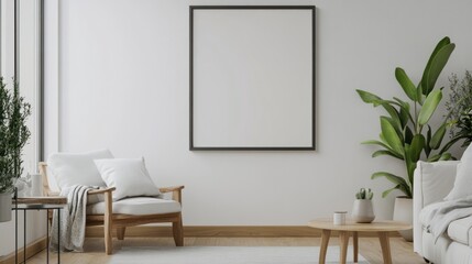Serene Minimalist Living Room Interior Design with Blank Frame