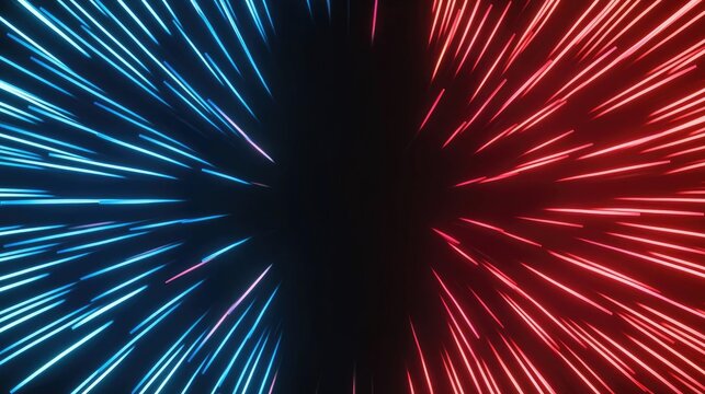 Fireworks abstract background idea. Vibrant abstract light beams in red and blue creating dynamic visual energy.
