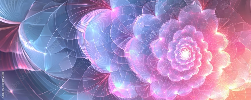 Poster Circles abstract background concept. A vibrant, abstract fractal design resembling a blooming flower in soft colors.