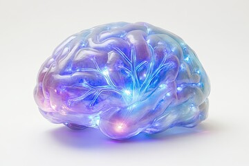 Illuminated Translucent Brain Model Showing Neural Pathways