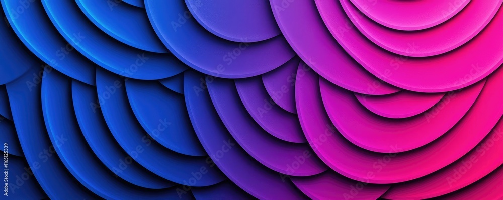 Poster Circles abstract background concept. Vibrant waves of blue and pink layered circles create an abstract visual pattern.