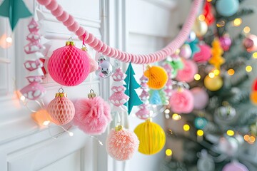 Festive Christmas garland with glowing lights beautifully decorating a cozy space.