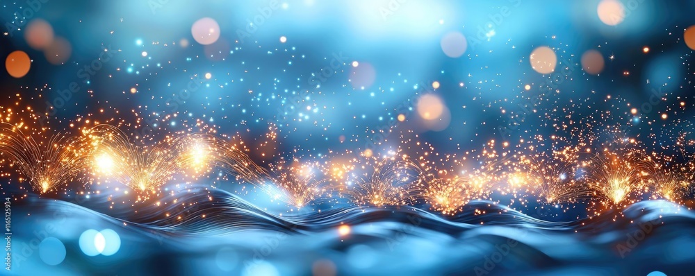 Poster fireworks abstract background idea. captivating blue water surface with shimmering lights, creating 
