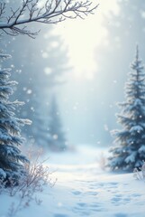 Winter forest with fir trees and snow.
