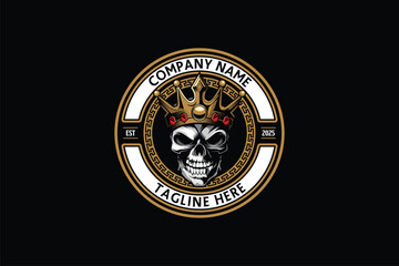 King skull with crown cartoon character vector image logo template