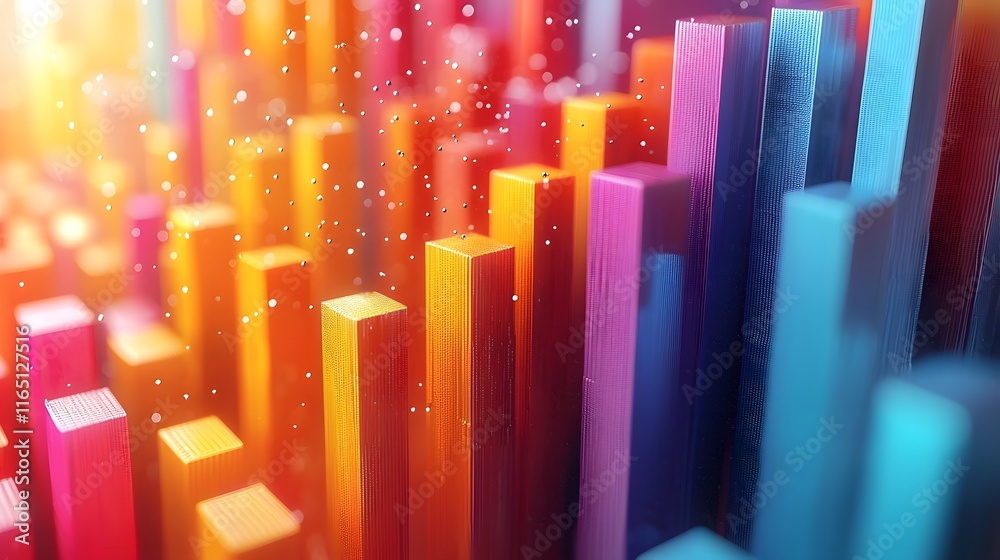 Poster colorful 3d bar graph with floating data points futuristic data visualization concept