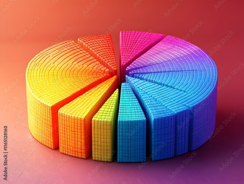 Poster vibrant floating 3d pie chart with colorful data segments representing analytics and information vis