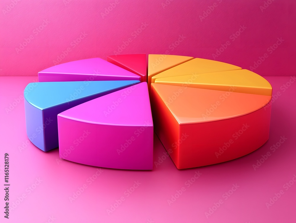Poster vibrant 3d floating pie chart with colorful data segments for business analytics and reporting