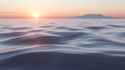 Serene Sunset Over Calm Ocean Waves And Distant Island