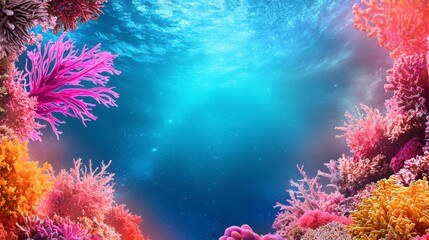 Vibrant Underwater Coral Reef with Colorful Marine Life and Clear Blue Water