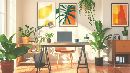 Contemporary Home Office with Laptop and Simple Decor