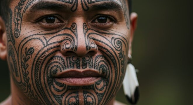 Cultural expression: close-up of traditional tribal face tattoo art