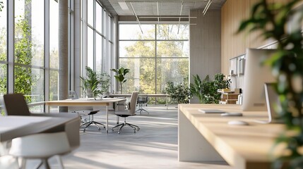 Fototapeta premium Modern Office Interior with Beautiful Blurred Background and Light