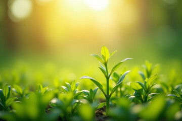 Obraz premium A photo of fresh greenery and budding plants bathed in sunlight, evoking a sense of a new beginning.