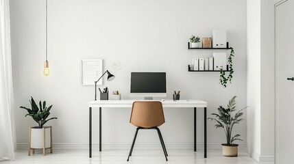 Efficient Home Office with a Simple Desk and Neutral Decor
