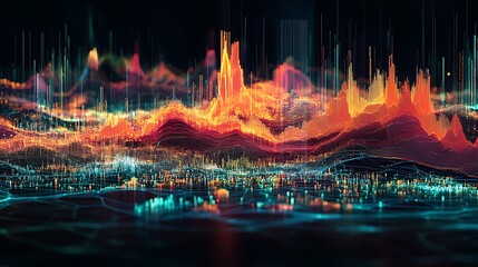 A global data heat map rendered with thermal-inspired gradients, highlighting dense data areas in red and orange, surrounded by cooler shades of green and blue,