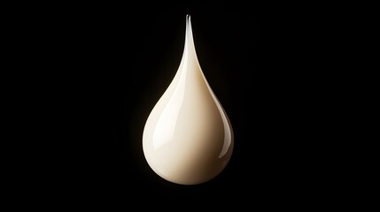A single drop of creamy liquid against a black background