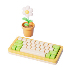 Cartoon style keyboard and flower,3d rendering