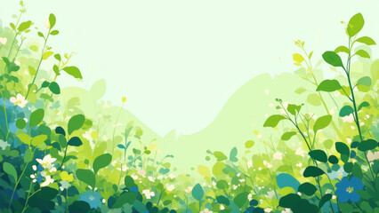 Illustration of a rejuvenated forest filled with lush greenery and vibrant growth, symbolizing the harmony of spring.