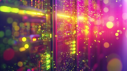 Obraz premium Digital Information Flows Through Network Data in Colorful Visuals