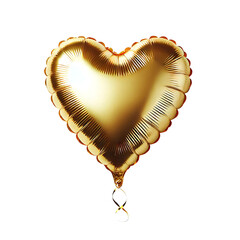 A shiny gold foil Heart shape balloon in Isolated White background	
