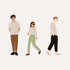 Obraz premium flat minimal people male and female vector illustration in spring summer clothing concept isolated set collection. For architecture rendering, graphic design, info graphic, media