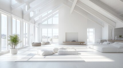 Serene Minimalist Loft: All-White Interior Design