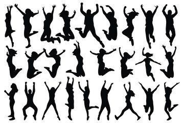Jumping people silhouettes set isolated flat vector illustration on white background.