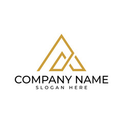 A triangle logomark in gold color with single line style in modern and elegant style