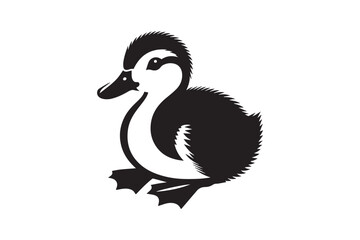 simple and unobtrusive baby duck black and white vector silhouette illustration isolated in white background