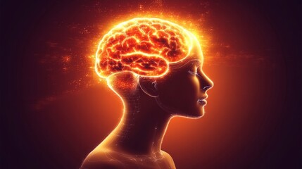 Obraz premium A woman's brain is glowing red and orange