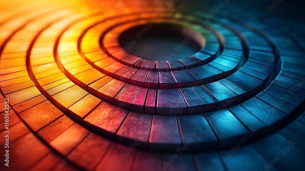 Poster colorful circular data visualization with dynamic shifting sections concept for real time analytics 